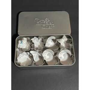 Pampered Chef Cookie Cutter Set with Storage Tin 9 Shape Cutters Stainless Steel